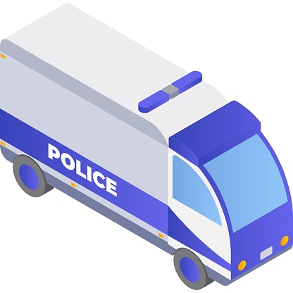 Police van 3d vector patrol car isometric icon. Emergency public vehicle safety wagon of security service isolated on white background