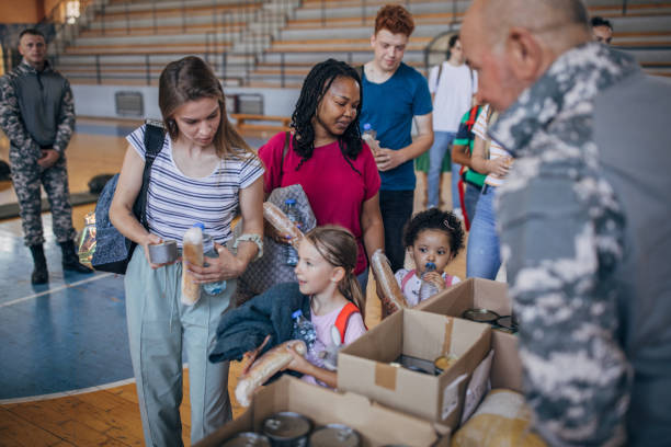 Moms with kids receiving donations after natural disaster