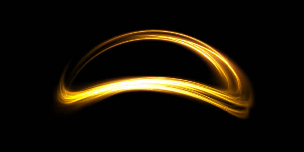 abstrakcyjne lekkie linie ruchu i prędkości w złotym kolorze. lekki codzienny efekt świecenia. fala półkolista, wir krzywej śladu światła, reflektory samochodowe, żarowe światłowód png. - wasting time flash stock illustrations