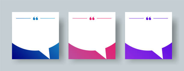 stockillustraties, clipart, cartoons en iconen met speech bubble quote template set. blank speech bubble frame with quotation marks and copy space for quotes. speech bubble quote template with bright gradient backgrounds - testimonium