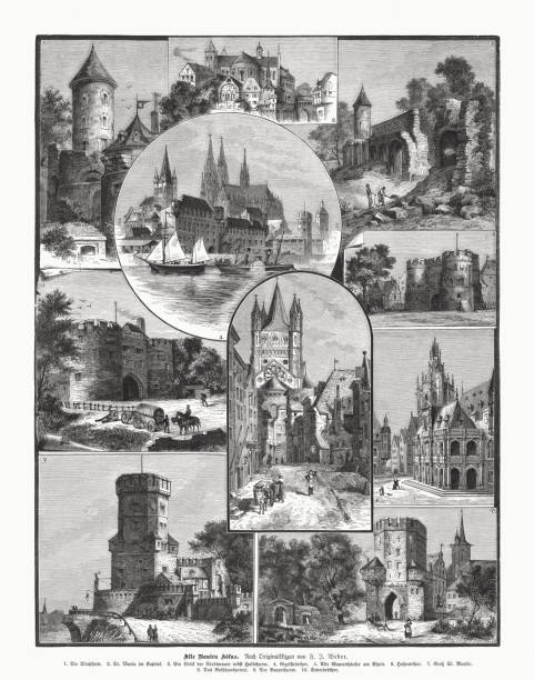 istock Old buildings of Cologne, Germany, wood engraving, published in 1885 1417752046