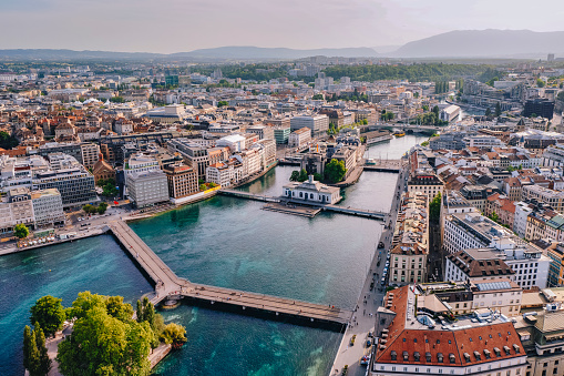 Aerial view of Geneva downtown city in Switzerland