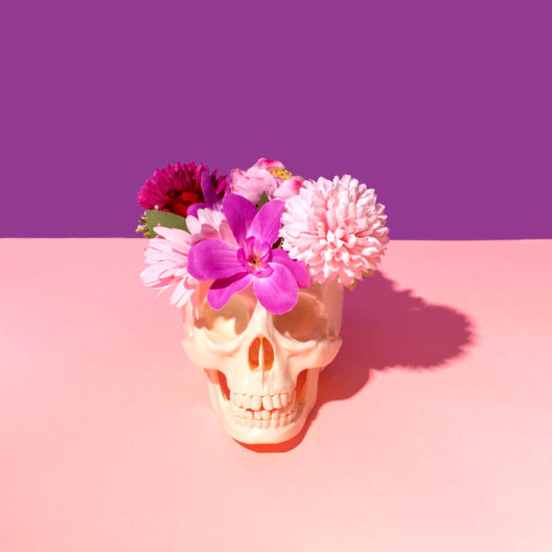 istock Trendy gothic floral layout on pastel pink background. 1417752456