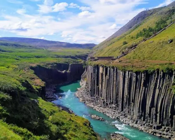 Studlagil canyon. Studlagil Canyon is located in eastern Iceland, specifically in the upper Jökuldalur valley.