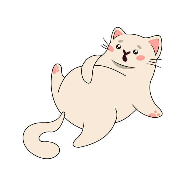 ilustrações de stock, clip art, desenhos animados e ícones de vector illustration of a fat plush cat. happy pet is a glutton - desperdício alimentar