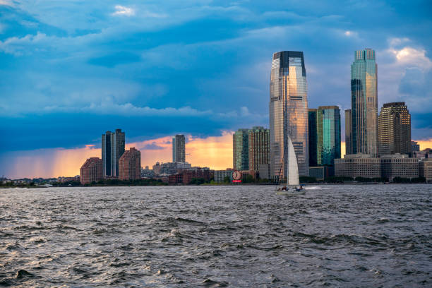 istock cloudy storm sky in Manhattan city 1417760176
