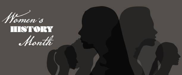istock Women silhouette head isolated. Women's history month banner. 1417760886