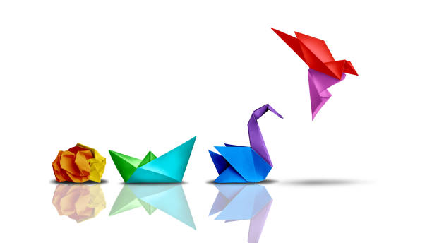 Success Transformation Success transformation and Transform to succeed or improving concept and leadership in business through innovation and evolution with paper origami changed for the better. origami stock pictures, royalty-free photos & images