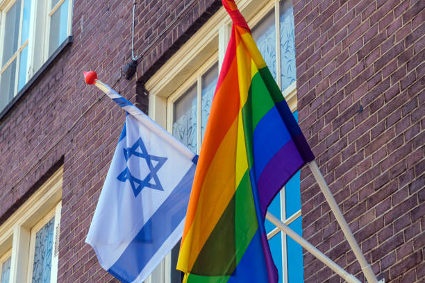 istock Israel flag and gay rainbow flag 1417761226