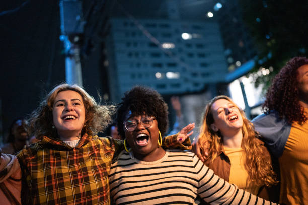 istock Friends walking and having a fun at city 1417765567