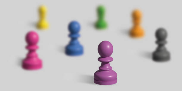 chess pawn that represents a different person, who stands out among the others for some characteristic or potentiality chess pawn that represents a different person, who stands out among the others for some characteristic or potentiality three dimensional chess stock illustrations