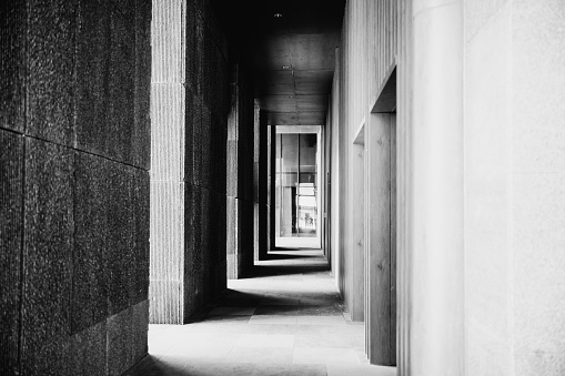 Black and white corridor