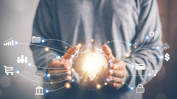 istock Global internet connection application technology and digital marketing, Financial and banking. 1417769835