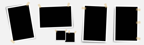 Empty photo frames mockup design on white background Empty photo frames mockup design on white background polaroid mockup stock illustrations