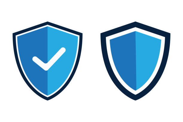 Shields and check marks icons Shields and check marks icons block stock illustrations