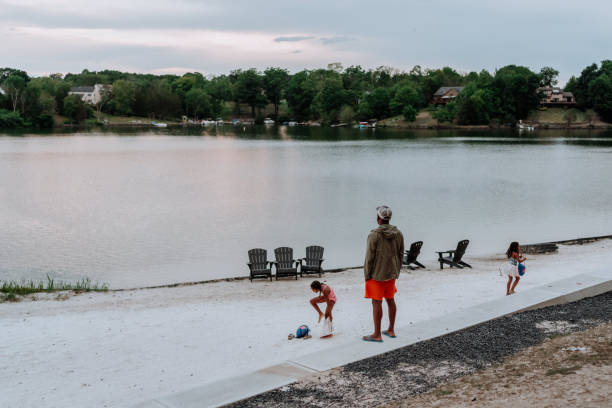 family having fun at the lake