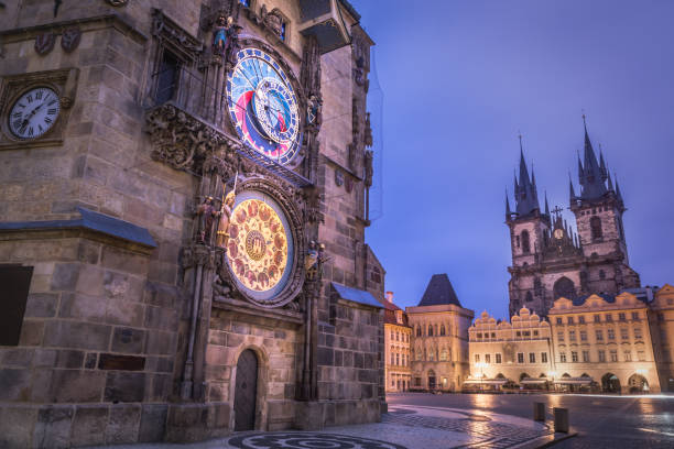 istock Astronomical clock in Prague old town square at dawn, Czech Republic 1417782486