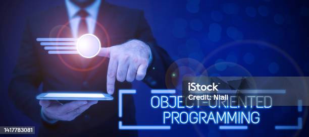 Text Sign Showing Object Oriented Programming Business Showcase Language Model Objects Rather Than Actions Speech Bubble With Important Information Written In With Paper Wraps Under Stock Photo - Download Image Now