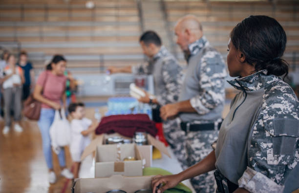 istock People receiving donations after natural disaster 1417785678