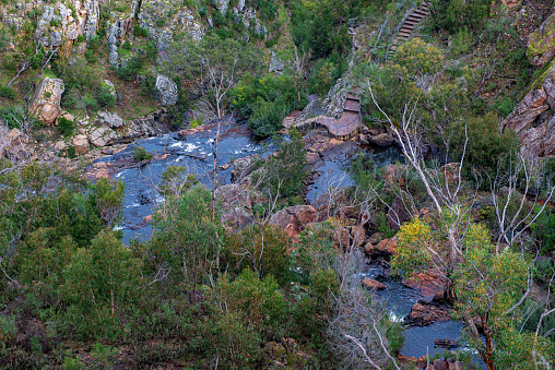 Drone's view of McKenzie Falls walking trail in the Grampian Mountains National Park in Victoria's west.