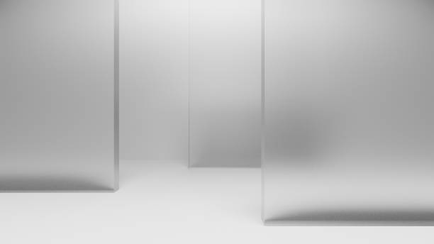 istock Stylish and futuristic 3d glass morphism partition in empty room, abstract background wall display, 3D Rendering 1417801864