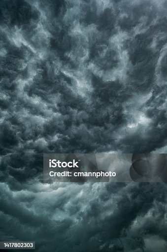 istock Dark swirling clouds roll in before a thunderstorm 1417802303