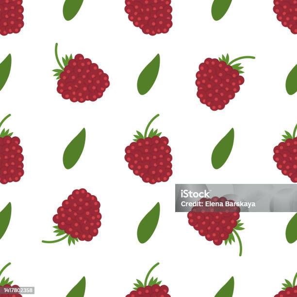Flat Theme Raspberry Raspberry Pattern In Flat Style On White Background Stock Illustration ...