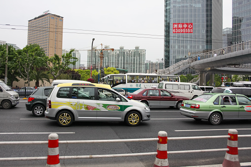 Jakarta, Indonesia - November 23, 2022 : Traffic jam in Jakarta during lunch time