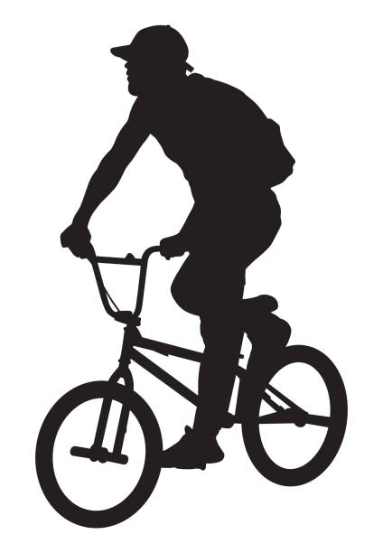 человек верхом на велосипеде силуэт - bmx cycling bicycle cycling sport stock illustrations