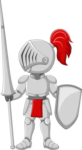 Vector illustration of Cartoon knight holding a sword and shield