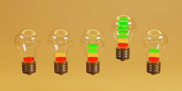 3d rendering of Indicator bar of a new idea in lightbulb icons on color background