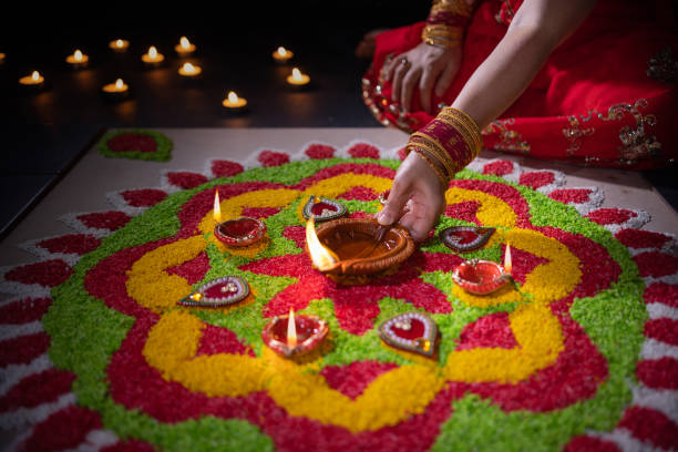istock Traditional diya lamps lit during diwali celebration 1417819178