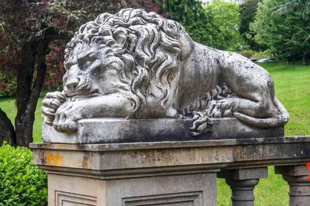 Hatley Castle Lion Statue stock photo