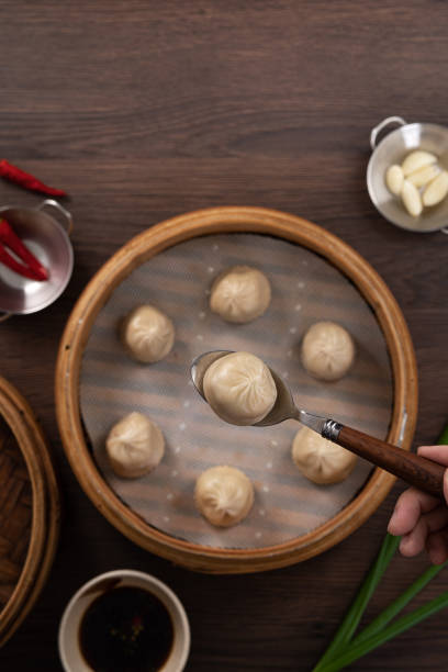 Steamed pork soup dumplings named Xiao long bao xiaolongbao in Taiwan.