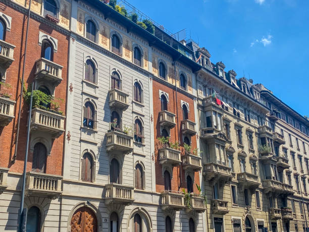 Classic architecture and building facades in Milan Italy stock photo