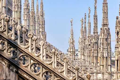 Exteriors of the Duomo Cathedral in Milan Italy