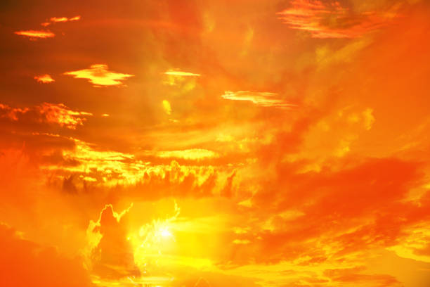 istock Autumn sky landscape light background. Red orange sky background texture. 1417826609
