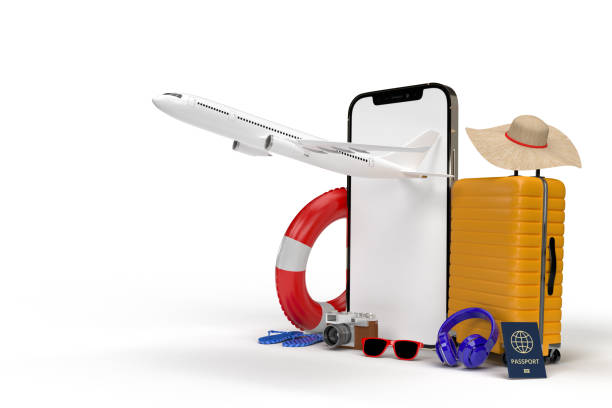 istock Suitcase with traveler accessories, essential vacation items minimal style on pastel background. Adventure and travel summer holiday traveling concept design banner with copy space. 3D rendering 1417827615