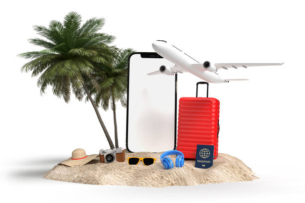 istock Suitcase with traveler accessories, essential vacation items minimal style on pastel background. Adventure and travel summer holiday traveling concept design banner with copy space. 3D rendering 1417827625