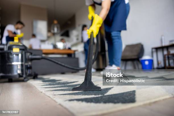 Professional Cleaner Vacuuming A Carpet Stock Photo - Download Image Now - Cleaning, Housekeeping Staff, Business