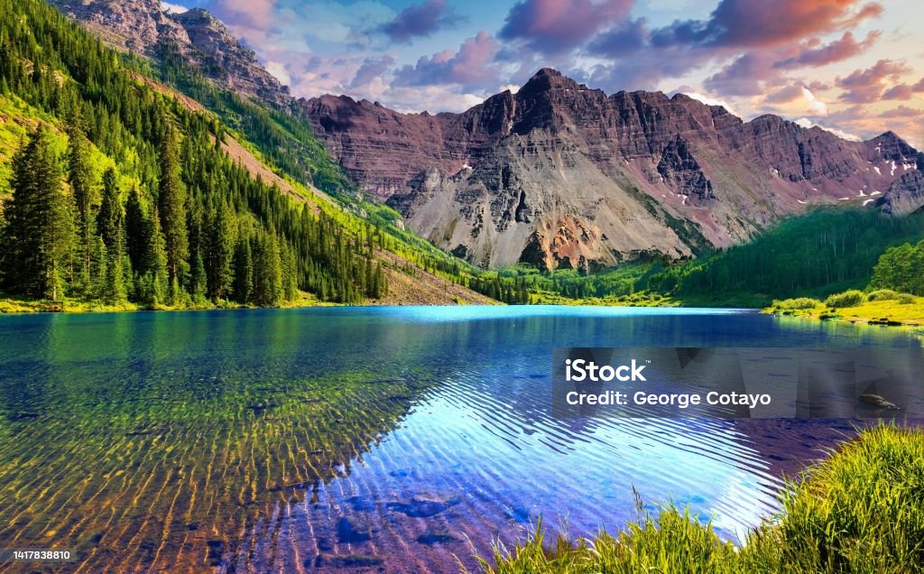 Maroon Bells Lake, Colorado USA Stock Photo