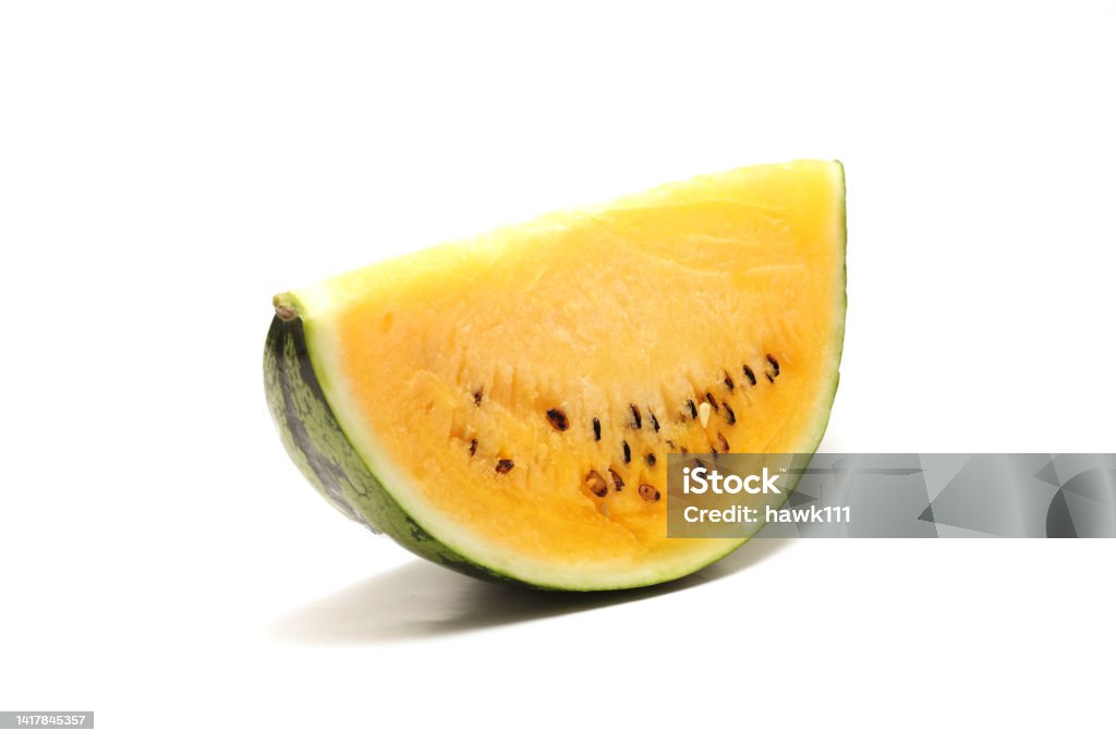 Yellow watremelon isolated on a white background. White Background Stock Photo