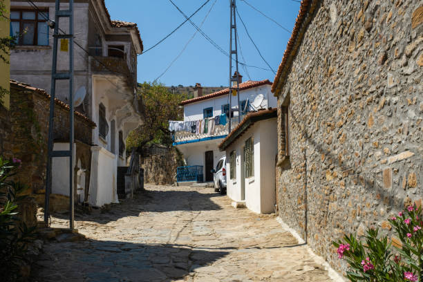 Tepeköy Village houses in Gokceada island. stock photo