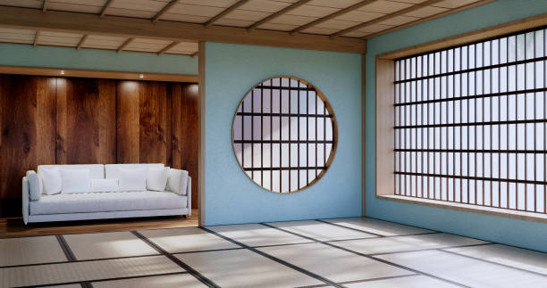 istock Mint Empty large hall, Asia interior cleaning room zen style. 3D rendering 1417847408