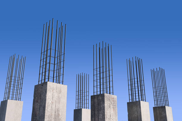 Metal reinforcement for construction and production. Foundation with metal reinforcement. Forms vertical formwork structures for the basement of a residential building. structural steel stock pictures, royalty-free photos & images