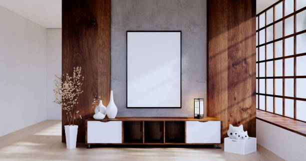 istock Cabinet wooden design on white room interior modern style.3D rendering 1417847643