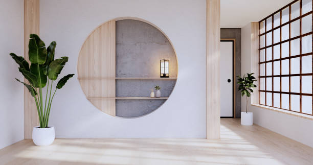 istock Empty room,Clean japanese minimalist room interior, 3D rendering 1417848337