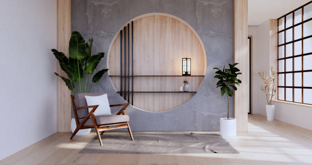 istock Empty room,Clean japanese minimalist room interior, 3D rendering 1417848338