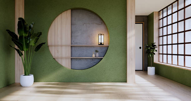 istock Empty - Clean green modern room japanese style.3D rendering 1417848340