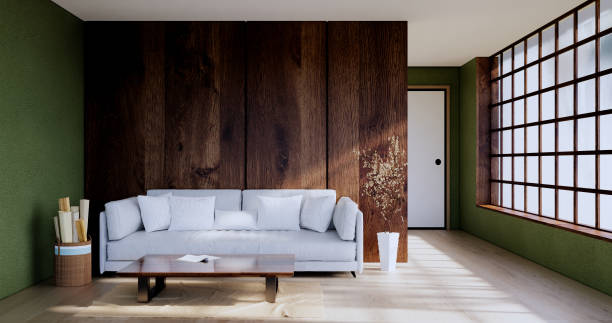 istock Empty - Clean green modern room japanese style.3D rendering 1417848342
